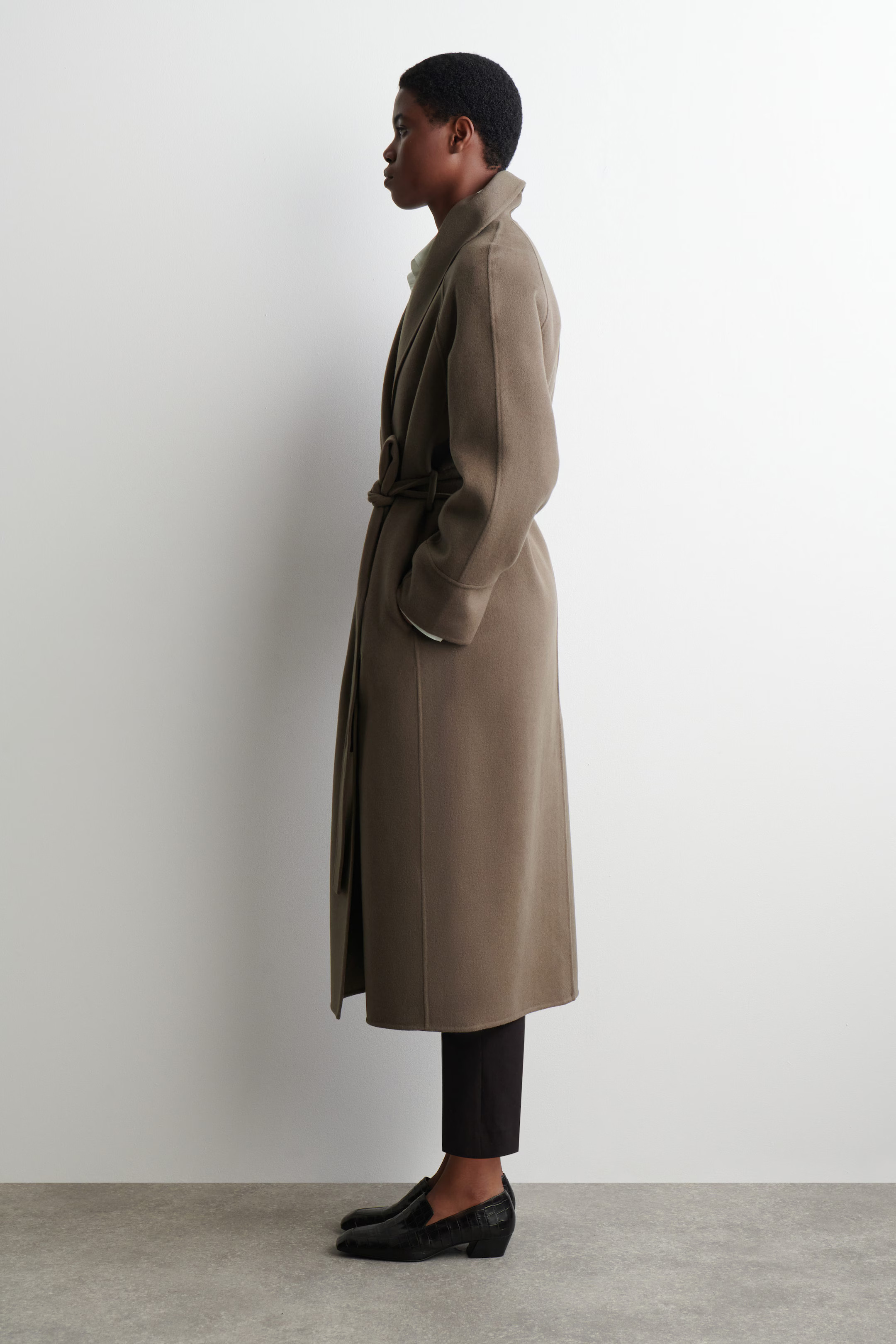 BELTED DOUBLE-FACED WOOL LONG COAT - BROWN | COS | COS UK