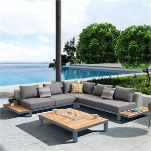 Hawthorne Collections 4 Piece Patio Sectional Set in Dark Gray | Cymax