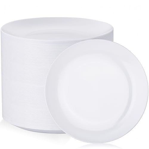 Nervure 100Pcs White Plastic Plates - 10.25inch Disposable White Dinner Plates - Heavy Duty Plastic Plate Ideal for Wedding & Party | Amazon (US)