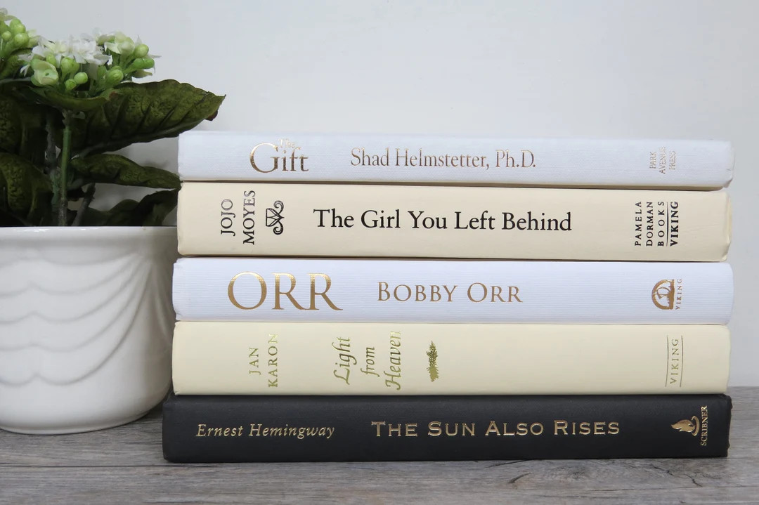 Book Decor, Book Stack, Black, White, Cream, Decorative Books, Neutral Decor, Set of 5, Book Bund... | Etsy (US)