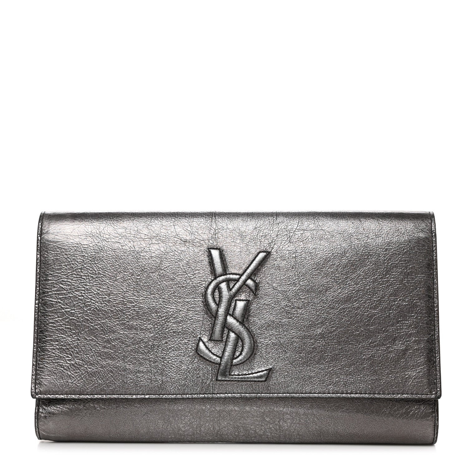 Metallic Calfskin Large Belle De Jour Clutch Dark Silver | FASHIONPHILE (US)