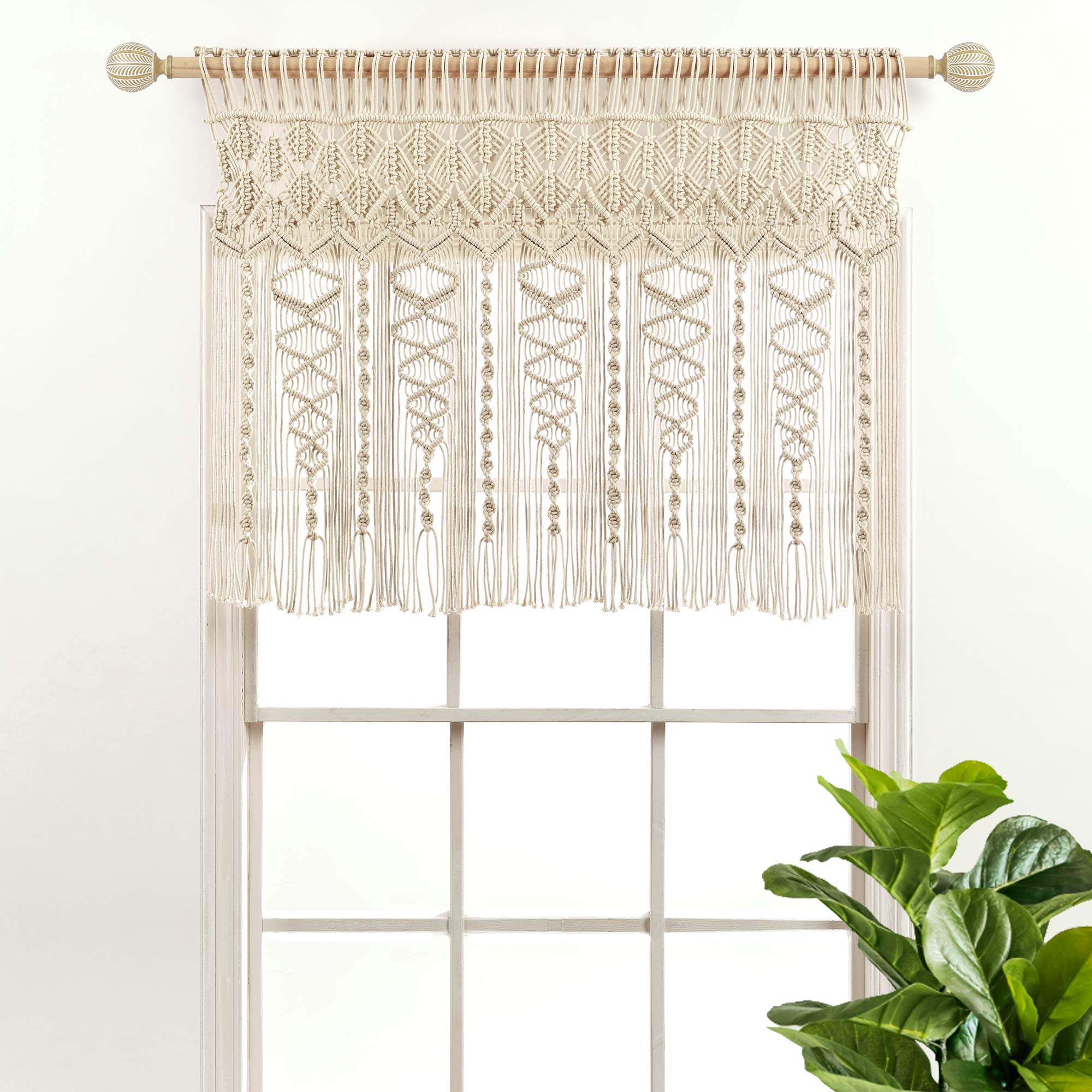 Lush Decor Boho Macrame Textured Cotton Valance/Kitchen Curtain/Wall Decor, 30" L x 40" W, Neutral | Amazon (US)