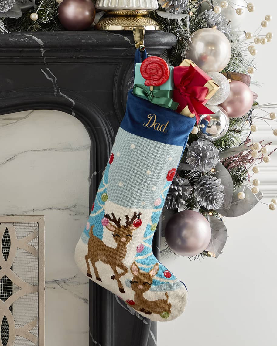 Bauble Stockings x Sainty Nelsen "The Reid Reindeer" Christmas Stocking, Personalized | Neiman Marcus