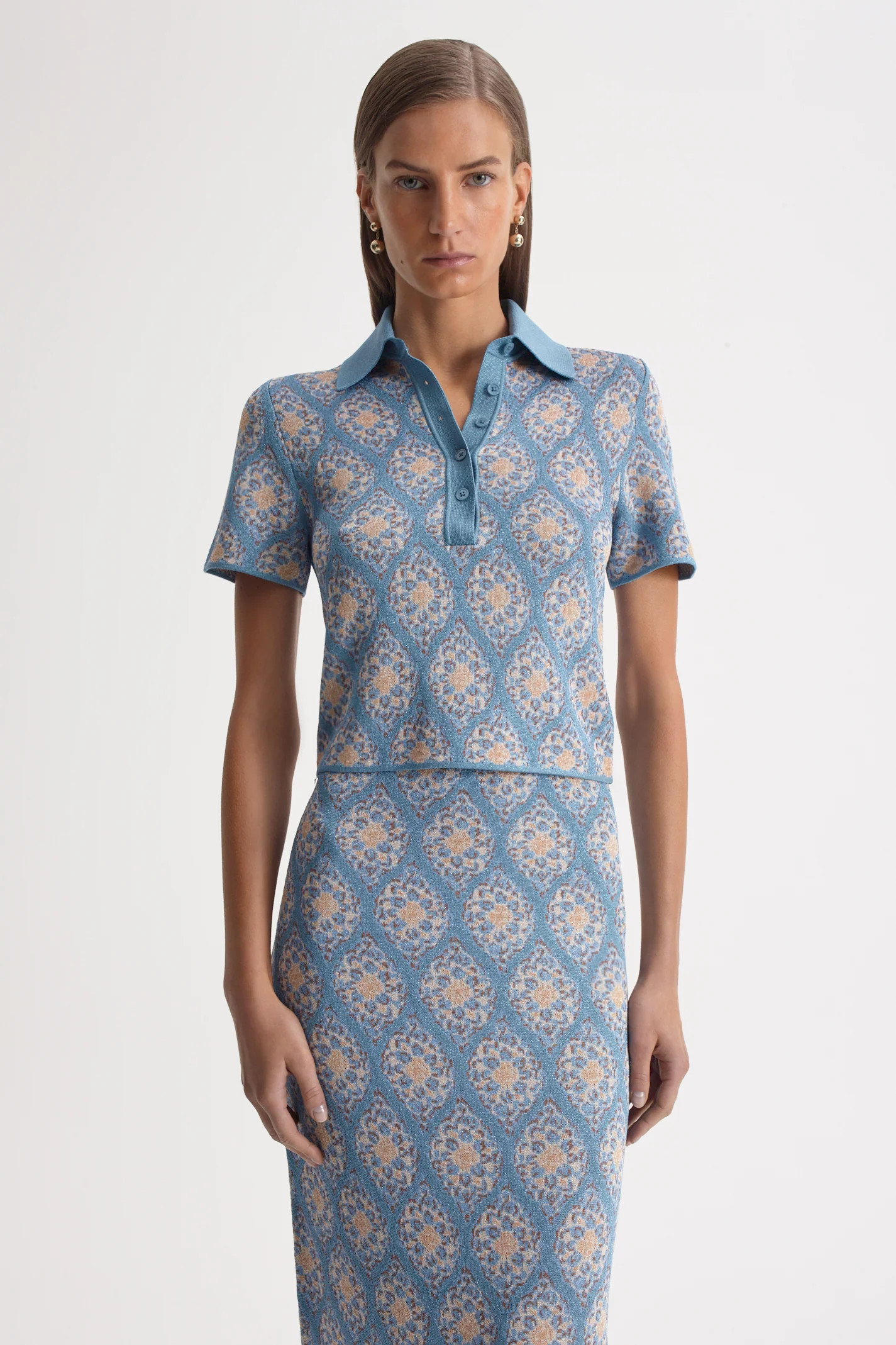 KNIT BROCADE TOP - PALE.SAPPHIRE - Scanlan Theodore | Scanlan Theodore AU