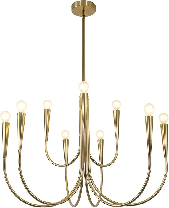 9 Light Modern Farmhouse Gold Candle Chandelier Light Fixtures Large Vintage Brass Metal Candle P... | Amazon (US)