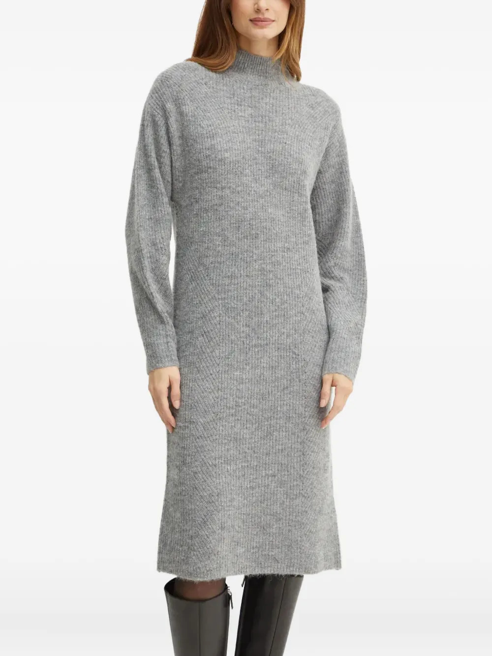 BOSS mock-neck knitted midi dress - Grey | Farfetch Global