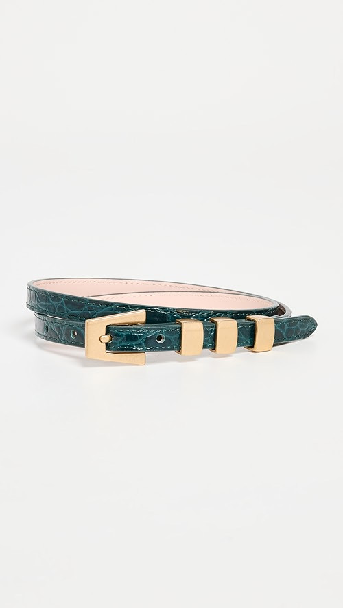 Vic Petrol Circular Croco Embossed Leather Belt | Shopbop