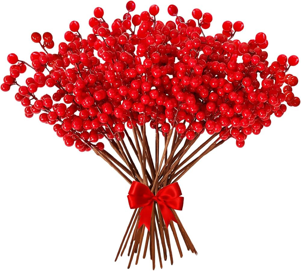 30 Pcs Christmas Red Berry Stems,13.5 Inch Red Berry Picks,Holly Berries Branch for Christmas Tre... | Amazon (US)
