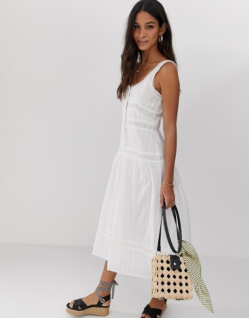 ASOS DESIGN sleeveless lace insert midi dress with dropped waist | ASOS US