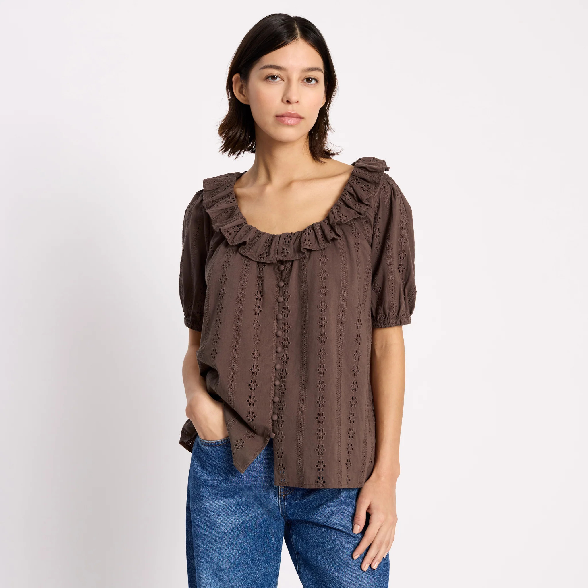 Ruffle Scoop Neck Top | Albaray