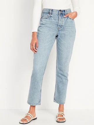 High-Waisted Button-Fly Slouchy Straight Cropped Non-Stretch Jeans for Women | Old Navy (US)