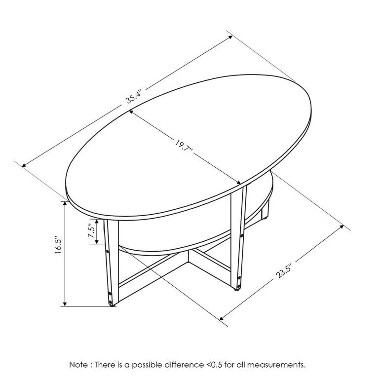 Furinno JAYA Oval Coffee Table, Columbia Walnut/Black | Walmart (US)