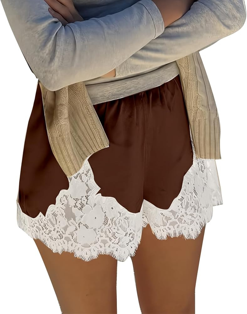 Amiblvowa Women Satin Silk Lace Shorts Low Rise Micro Mini Shorts Coquette Lounge Half Slip Pj Bo... | Amazon (US)