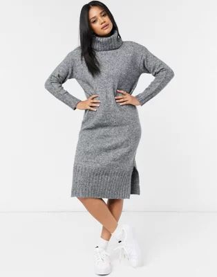New Look knitted roll neck midi sweater dress in gray | ASOS (Global)