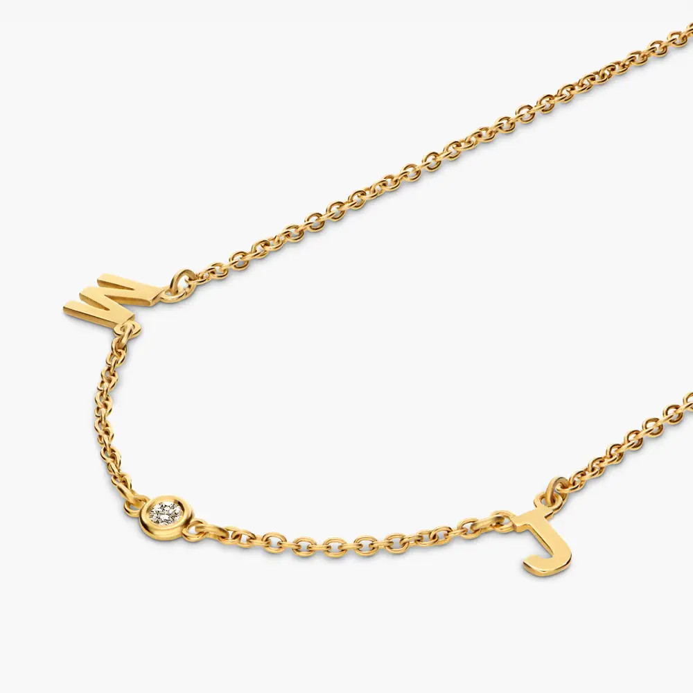 Inez Initial Necklace with Diamonds - Gold Plated | Oak & Luna (US)