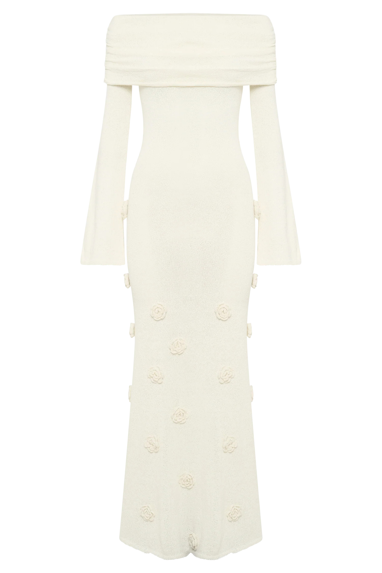 Kiki Off Shoulder Knit Rose Maxi Dress - Ivory | MESHKI US