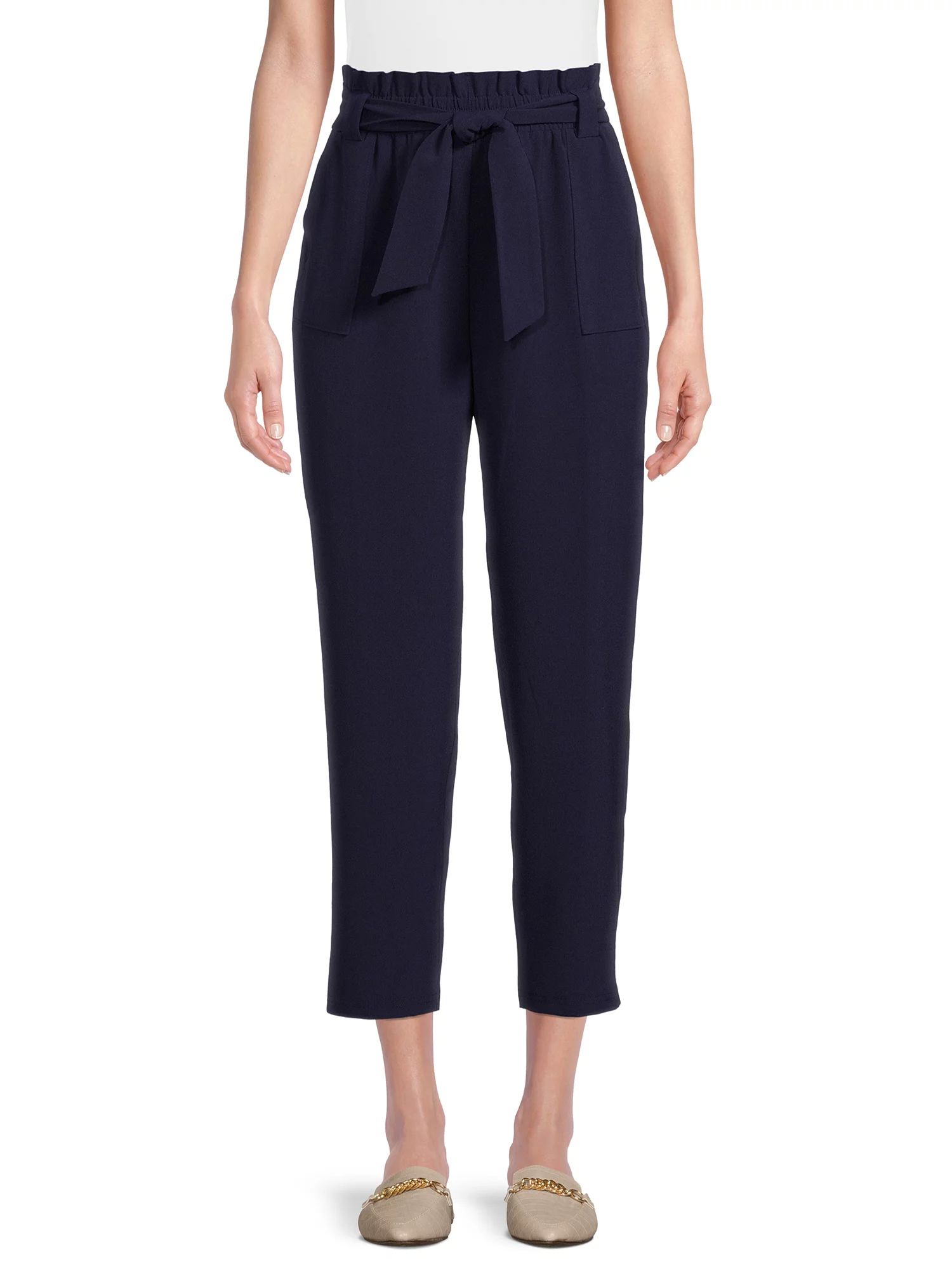 Nine.Eight Women’s Cropped Paper Bag Waist Pants - Walmart.com | Walmart (US)