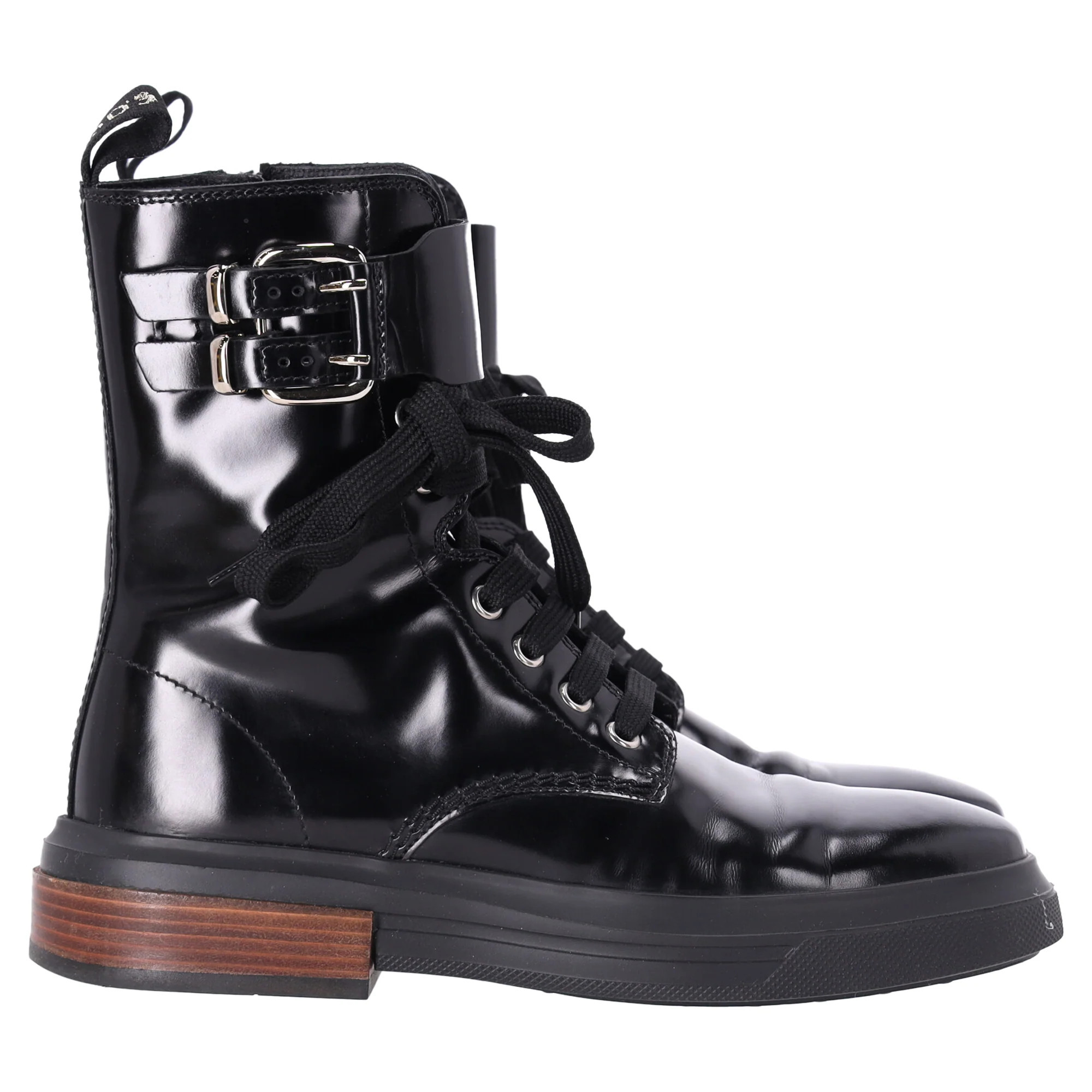 Tod's Combat Boots in Black Patent Leather | Shop Simon