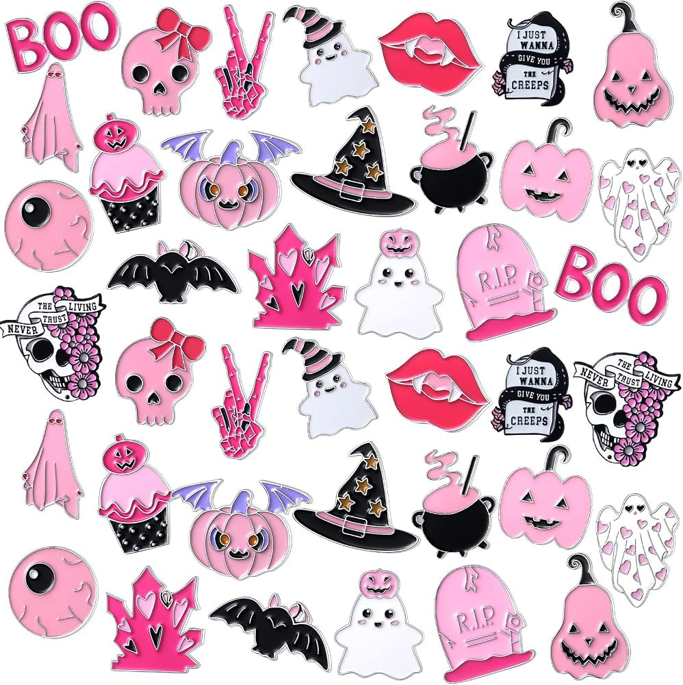 40 Pcs Pink Halloween Enamel Pins Bulk, Cute Spooky Brooches | Amazon (US)