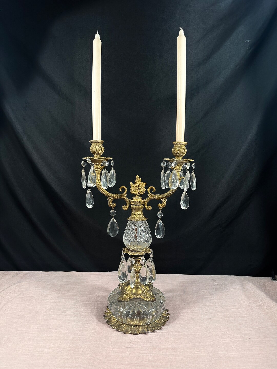 Antique Crystal and Brass Candelabra With Hanging Prisms 19H 12W 6 D - Etsy | Etsy (US)