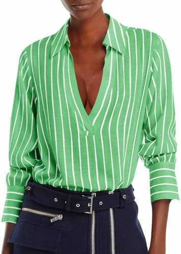 Cicy Bell Womens Deep V Neck Blouse Casual Striped Long Sleeve Loose Fit Work Shirt Tops | Amazon (US)