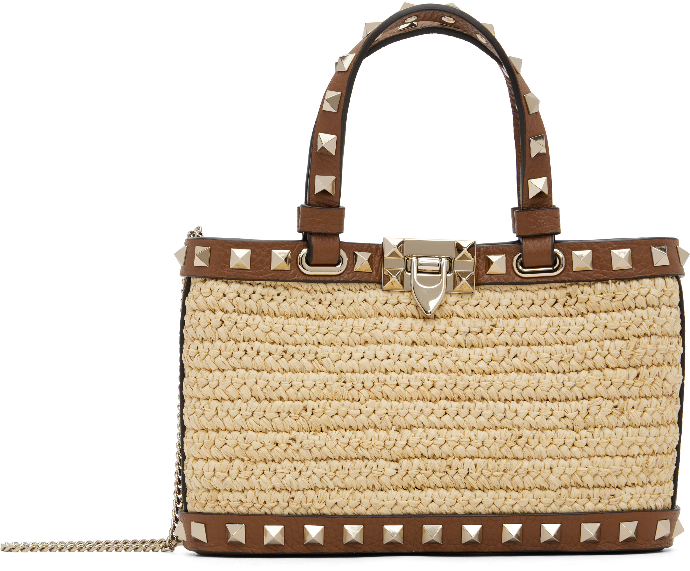 Valentino Garavani Beige Mini Rockstud Shopping Bag | SSENSE