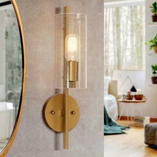 Uolfin 17 in H. Modern Cylinder Powder Room Wall Sconce 1-Light Large Brass Gold Bathroom Single ... | The Home Depot
