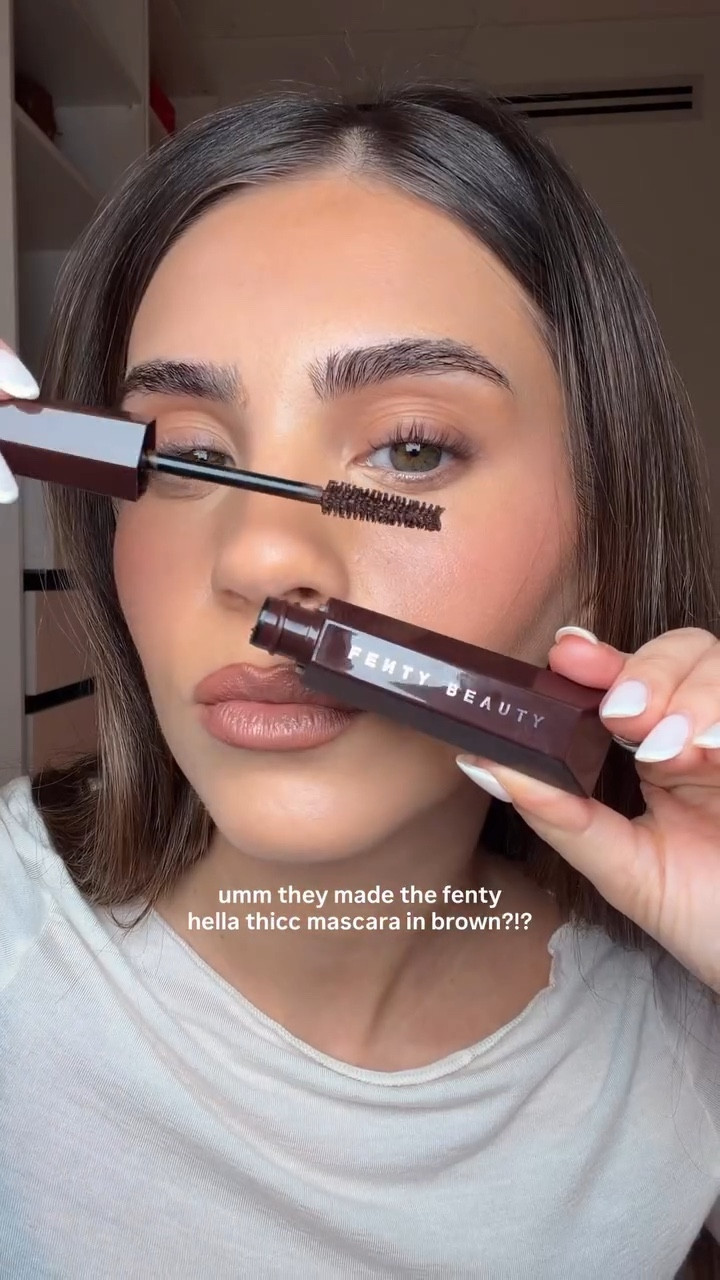 I dunno I was expecting more burgundy vibes from the packaging. 👀 What do you all think? Fenty Beauty mascara’s new brown shade called “let’s be blunt” 🤎

#brownmascara #burgundymascara #fentymascara #volumizingmascara #makeupreview