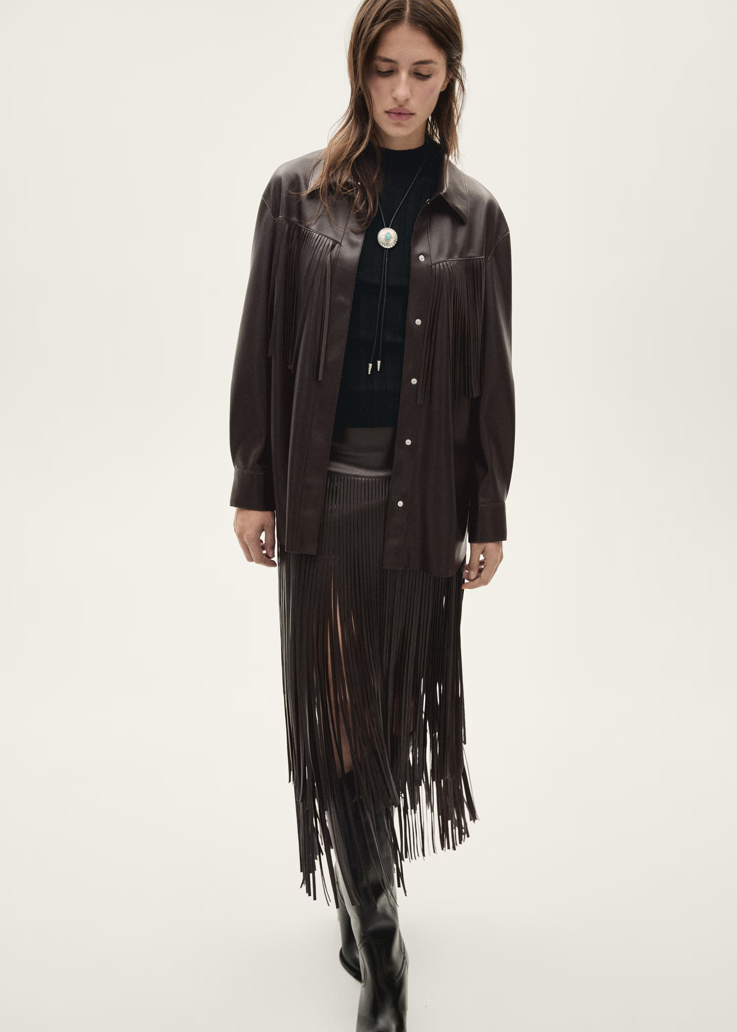 Leather-effect fringed skirt | Mango (US/MX/AU)