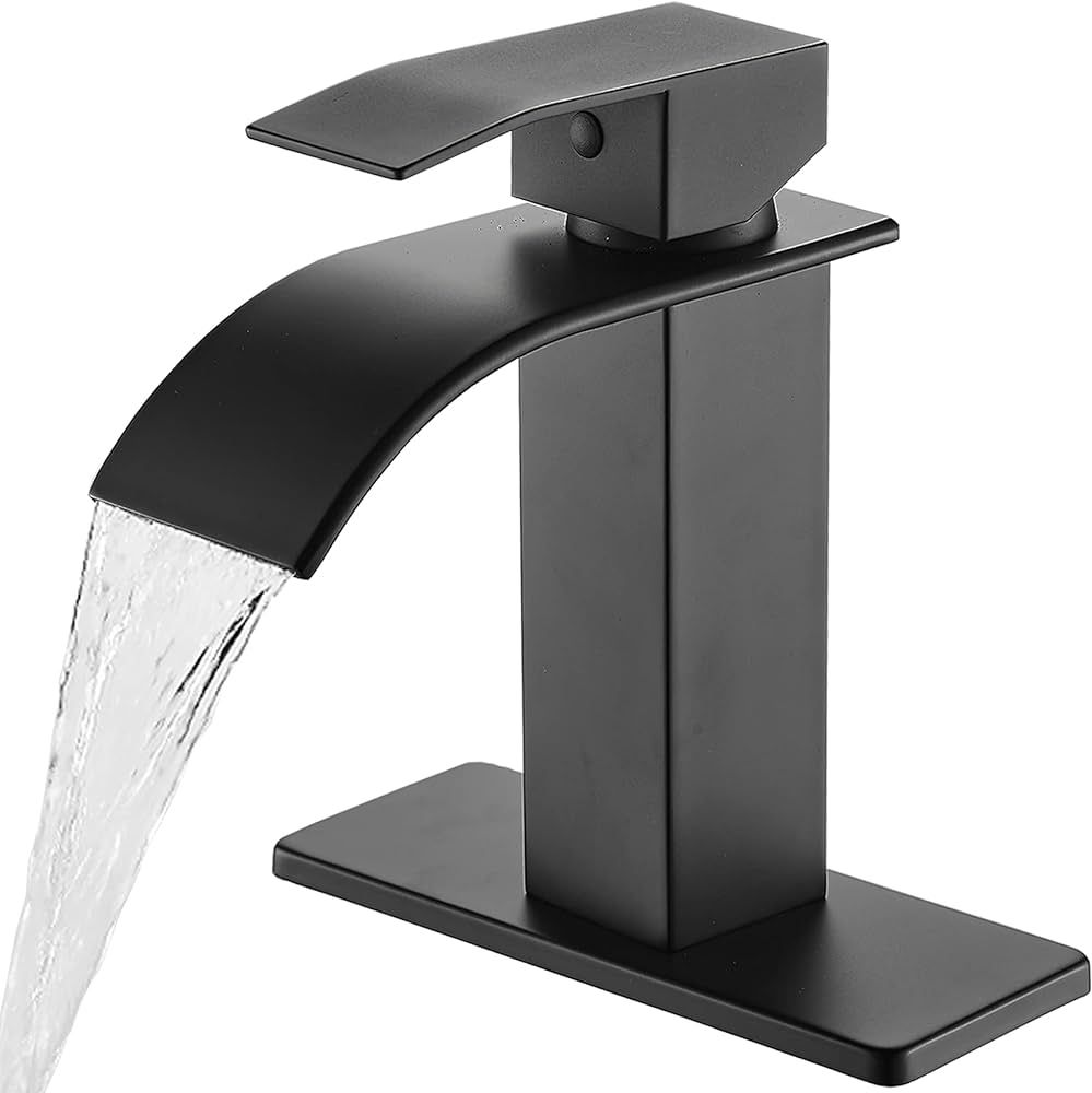 Ryuwanku Bathroom Faucet Matte Black Modern Waterfall Bathroom Sink Faucet with Single Handle Sui... | Amazon (US)