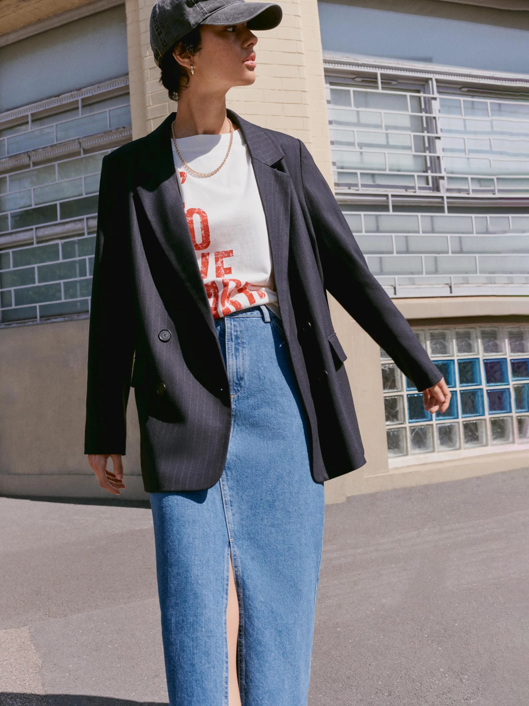 HUSH Double Breasted Pinstripe Blazer, Midnight Navy | John Lewis (UK)