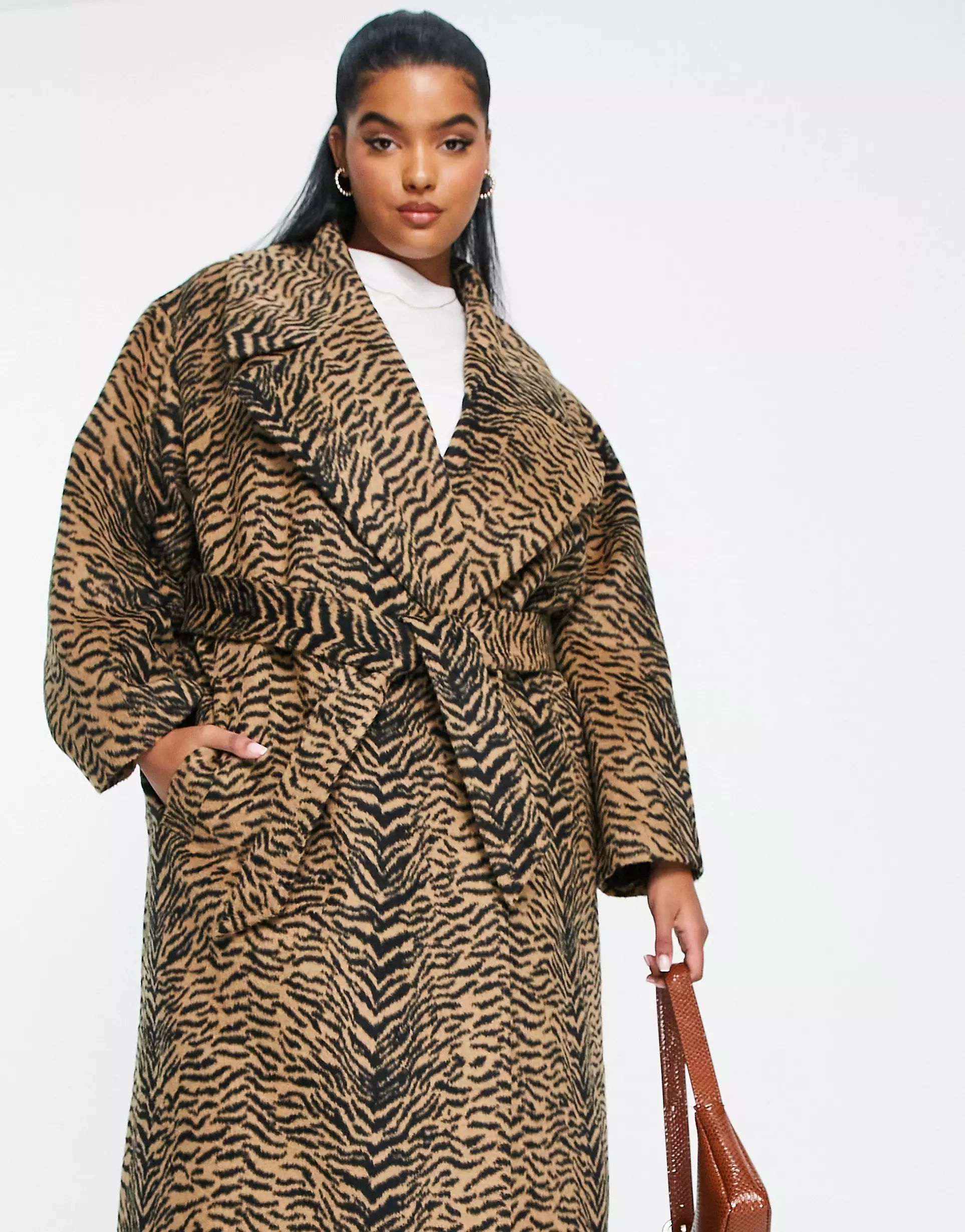 ASOS DESIGN Curve animal print formal coat in brown | ASOS (Global)