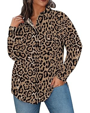 Plus Size Button Down Shirts for Women Long Sleeve Collared Casual Shirt Office Work Classic Blou... | Amazon (US)