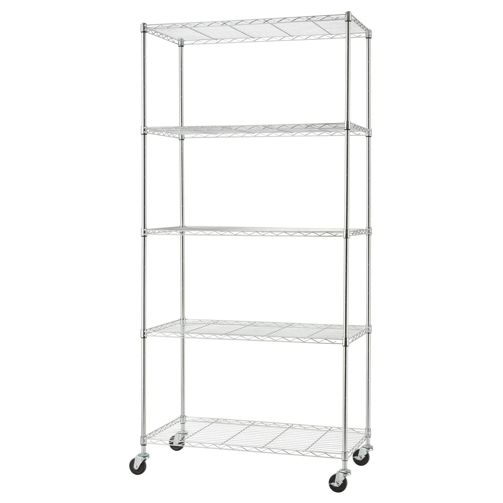 TRINITY BASICS EcoStorage 5 Tier Adjustable Wire Shelving w/ Wheels, Chrome | Walmart (US)
