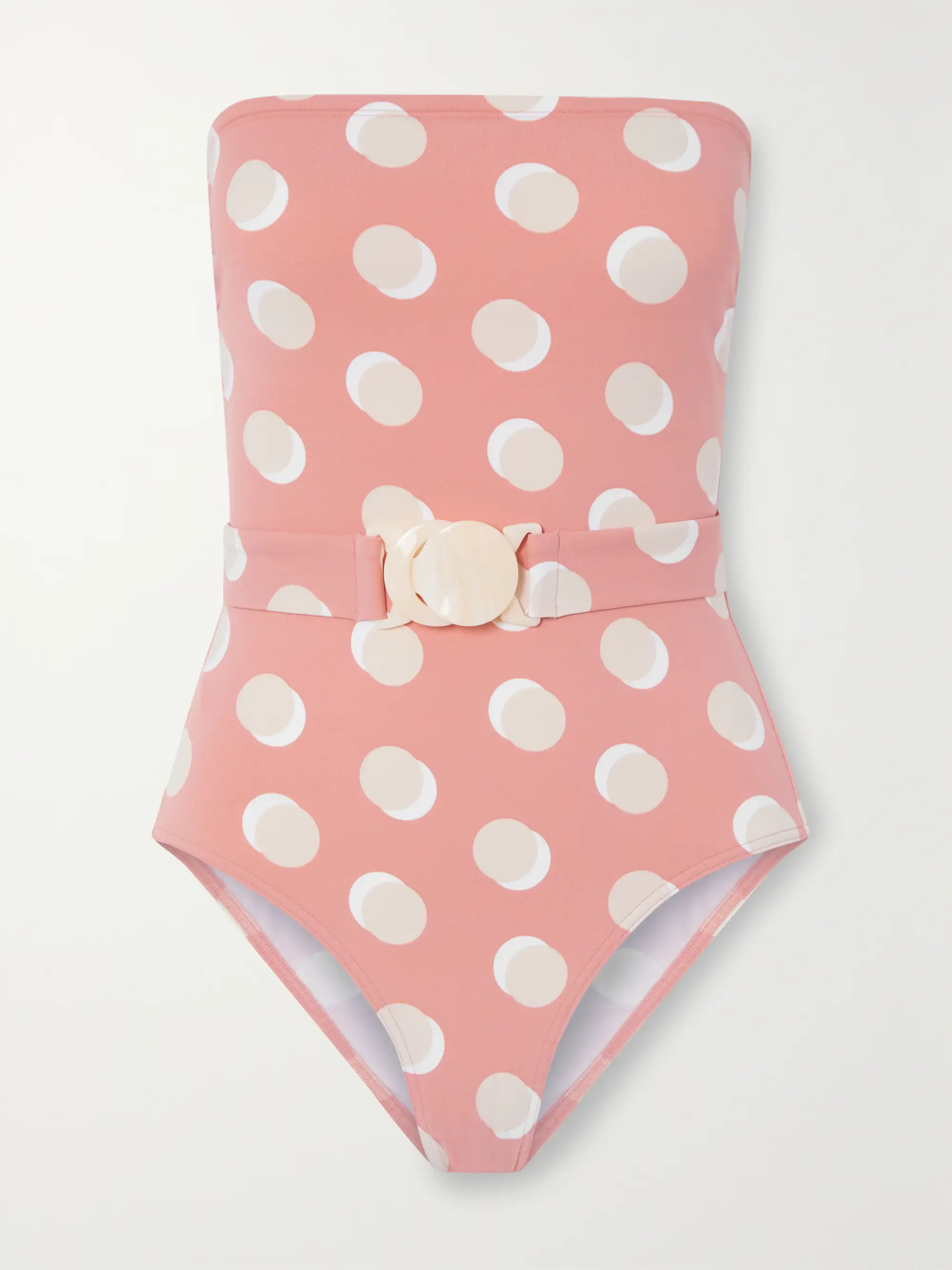Nuit Lune strapless belted polka-dot swimsuit | NET-A-PORTER (US)