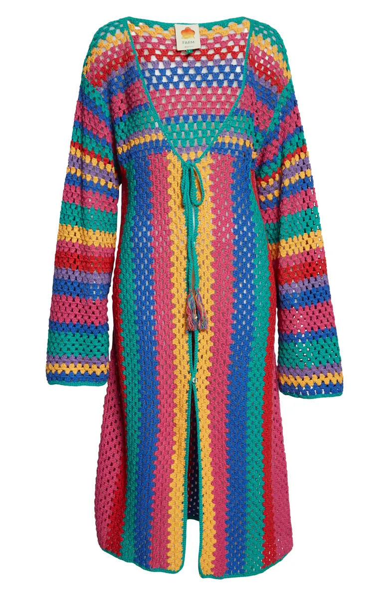 FARM Rio Brunas Stripe Crochet Cover-Up Dress | Nordstrom | Nordstrom