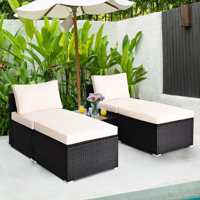 Costway 5PCS Patio Rattan Wicker Furniture Set Armless Sofa Ottoman Cushioned Garden | Target