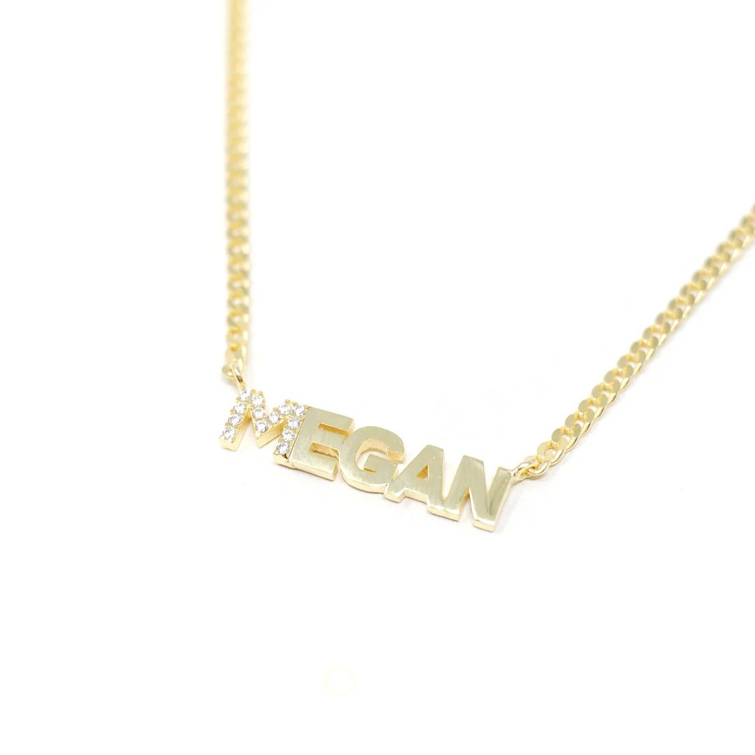 Custom Block Nameplate Necklace with Crystal Detail | The Sis Kiss