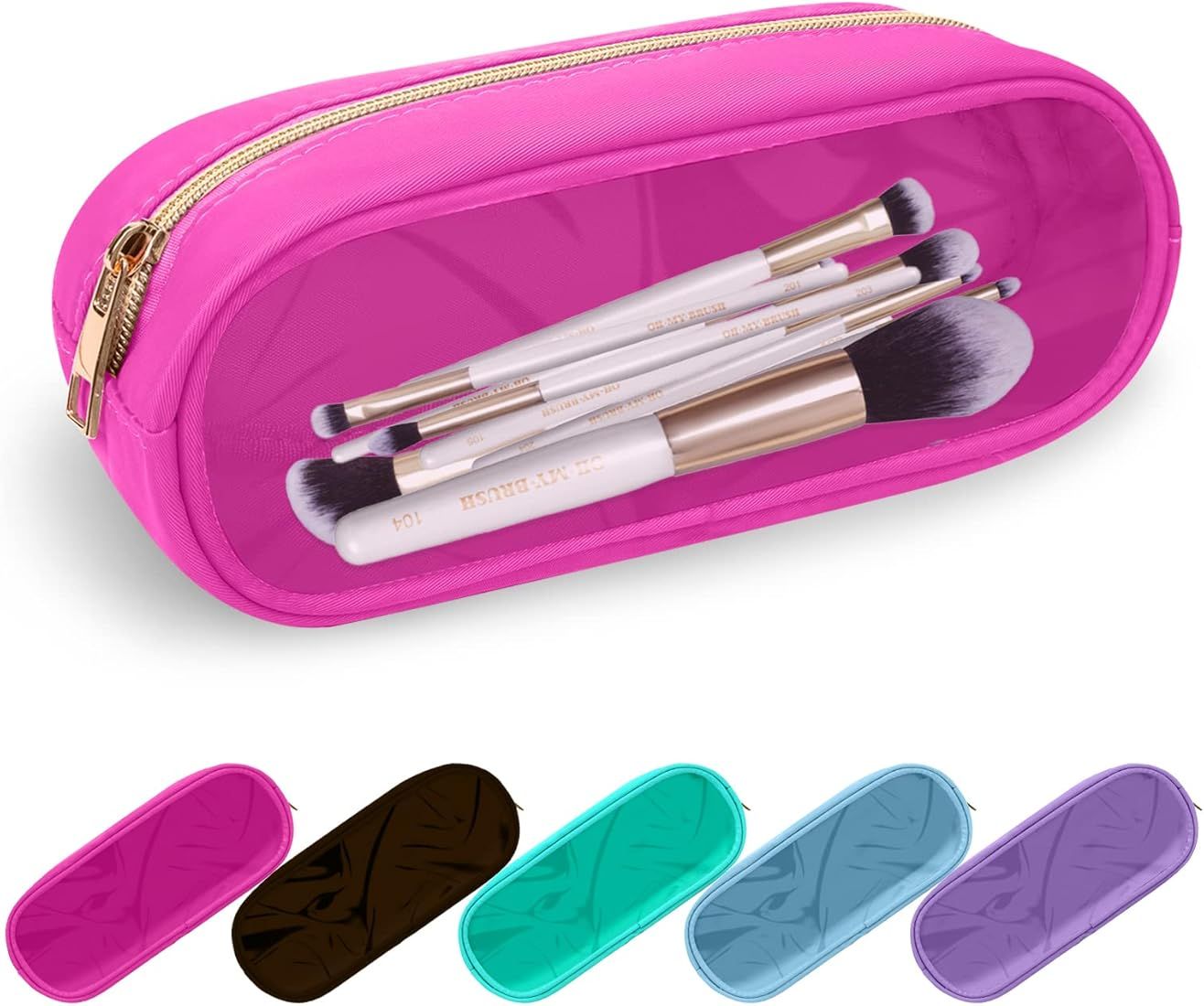 Clear Small Pencil Pouch Makeup Bag for Purse,Nylon&PVC Pencil Case Waterproof Makeup Brush Holde... | Amazon (US)