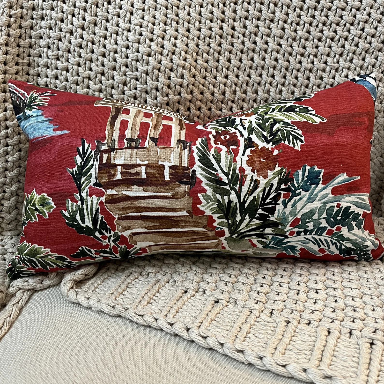 Red Pagoda Heron Print Pillow Cover - Etsy | Etsy (US)