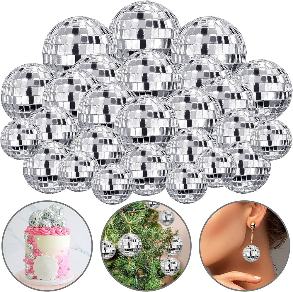 48 PCS Disco Ball Cake Decoration Ornaments Reflective Mirror Ball Cake Decoration 70s Disco Them... | Amazon (US)