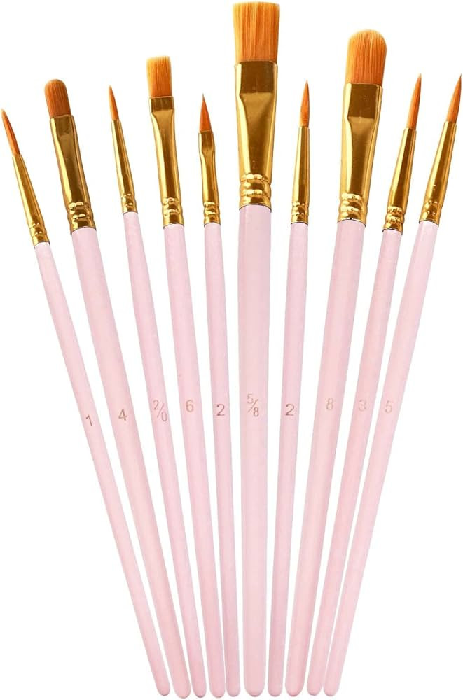 1 Pack Paint Brushes Set, 10 Pcs Nylon Hair Painting Brushes for Watercolor, Oil, Acrylic Paint, ... | Amazon (US)