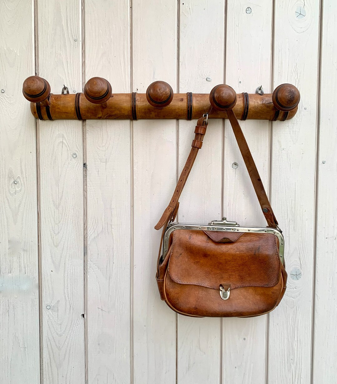 French Vintage Faux Bamboo Wood Hat/coat Pegs, 5 Bobbin Hooks, Wall Mounted Clothes Hanging Rack,... | Etsy (US)