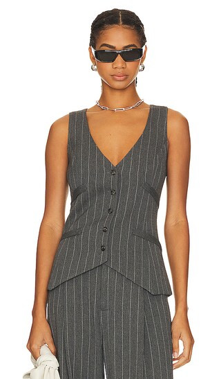 Waistcoat in Grey Pinstripe | Revolve Clothing (Global)