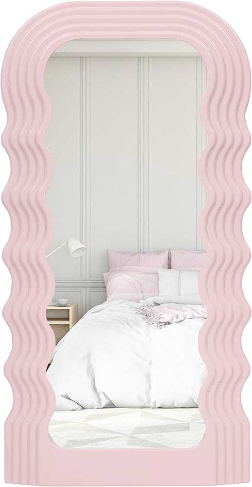 14x27.5 Inch Pink Wavy Wall Mirror, Mirror for Living Room or Bedroom | Amazon (US)