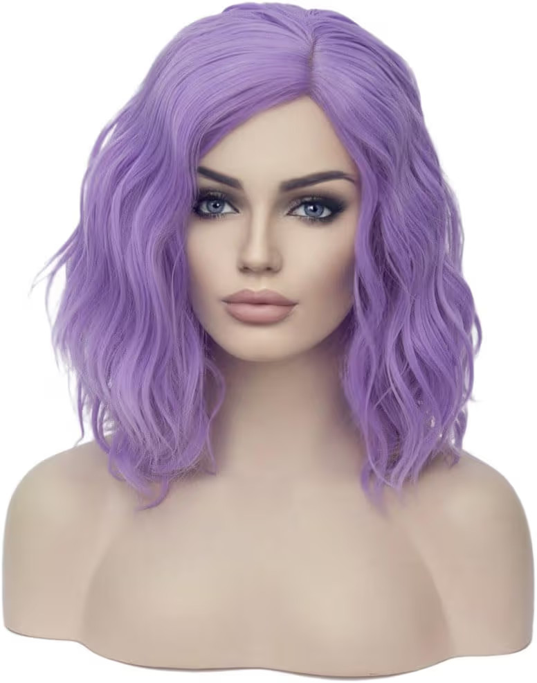 BERON Purple Short Wig for Women Girls Curly Bob Wavy Hair Wig Colored Body Heat Resistant Synthe... | Amazon (US)
