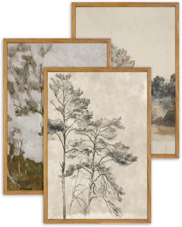 UPWOIGH Large Framed Wall Art, Set of 3 Vintage Muted Landscape Prints, 16x24 in Natural Cotton P... | Amazon (US)