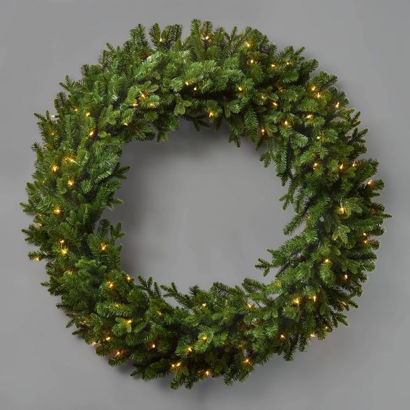 48in Prelit Artificial Christmas Wreath Natural Clear Lights - Wondershop™ | Target
