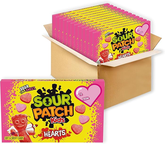 SOUR PATCH KIDS Soft & Chewy Valentines Day Candy Hearts, Bulk Candy, 12 - 3.1 oz Boxes | Amazon (US)