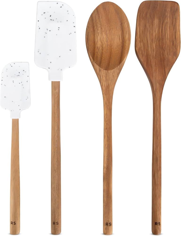 Real Simple Silicone Spatulas and Wooden Spoons for Cooking Set | Wooden Spoon, Wooden Spatula an... | Amazon (US)